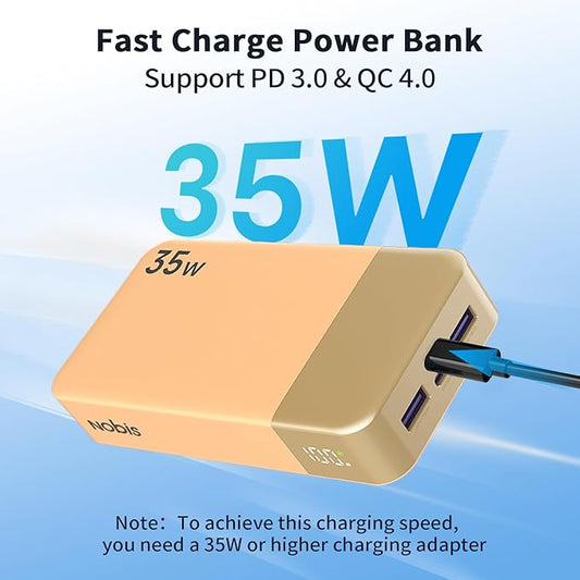 NOBIS Portable Charger, 20000mAh Power Bank, 35W Power Bank Fast Charging, Battery Pack with C to C Cable, Battery Bank with Digital Display for Phone Android etc (Orange)