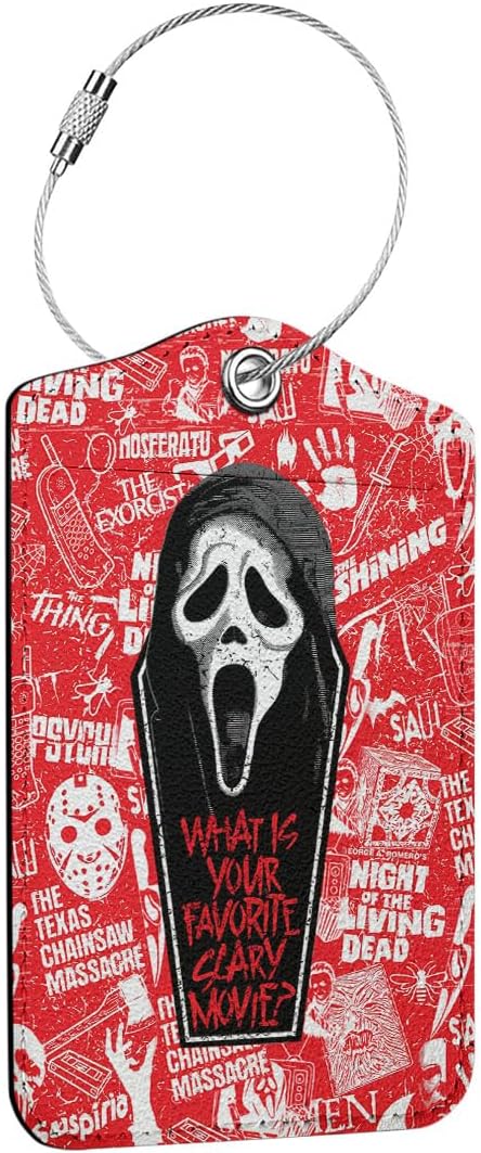 Horror Movie Luggage tag, Suitcase Tags with Privacy Flap and Metal Loop, Ghost Spooky Movie Fans Luggage Tags for Suitcases, Identifiers Travel Essentials Bag Tags for Luggage, Gifts for Friend