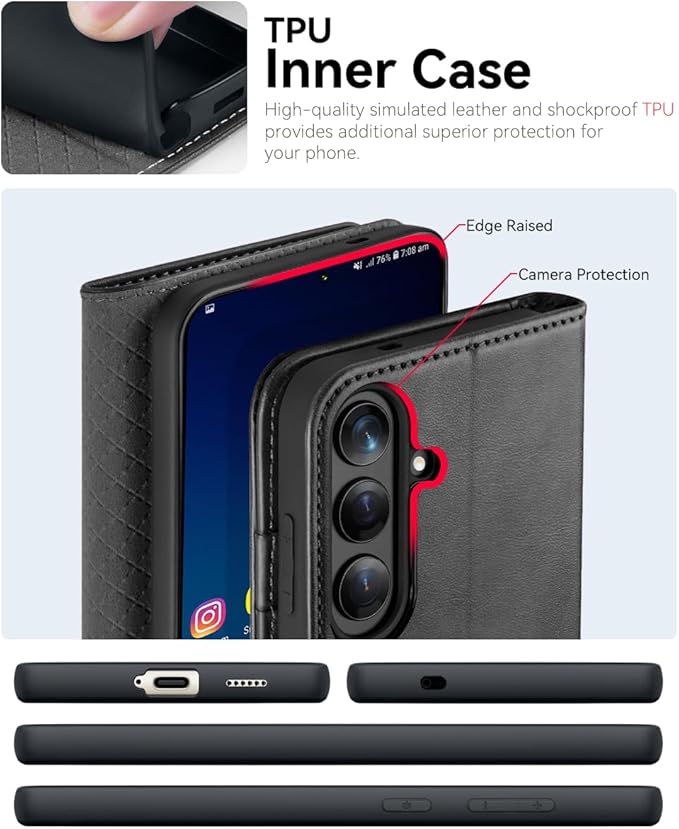 OCASE Compatible with Galaxy S25 Plus Wallet Case, PU Leather Flip Folio Case with Card Holders RFID Blocking Kickstand [Shockproof TPU Inner Shell] Protective Phone Cover 6.7 Inch 2025, Graphite