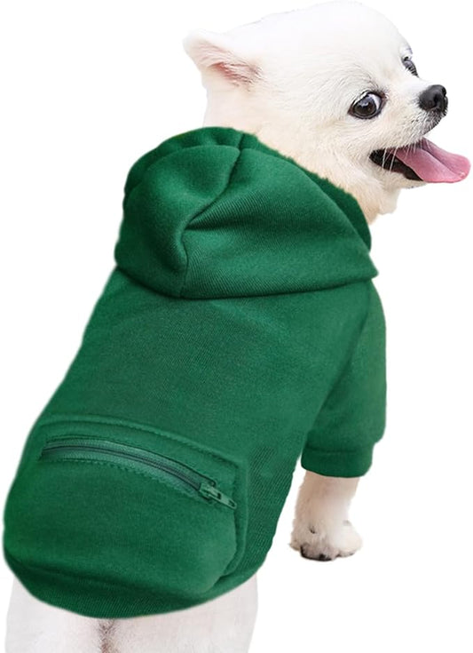 Jecikelon Pet Dog Cold Weather Coat with Pocket Winter Dog Hoodie Warm Puppy Clothes for Small Dogs Chihuahua Clothing (Green, X-Large)