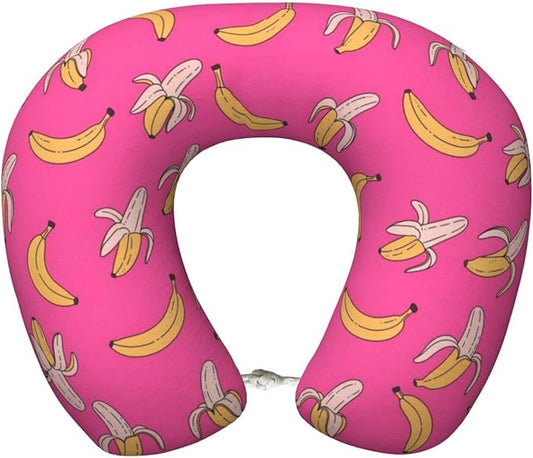 Neck Travel Pillow, Women Men Washable Airplane Car Pillows Hawaiian Banana Pink, Head Support Rest U Shaped Cushion Comfortable for Watching TV