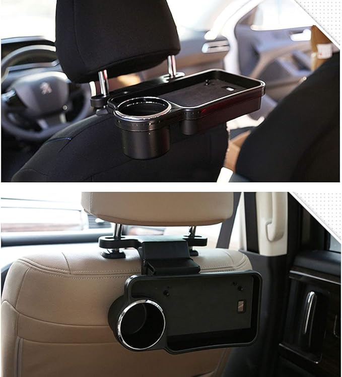 Oshotto Universal (FT-04) Foldable Car Auto Headrest Rear Back Seat Table Drink Food Cup Tray Holder (Black)