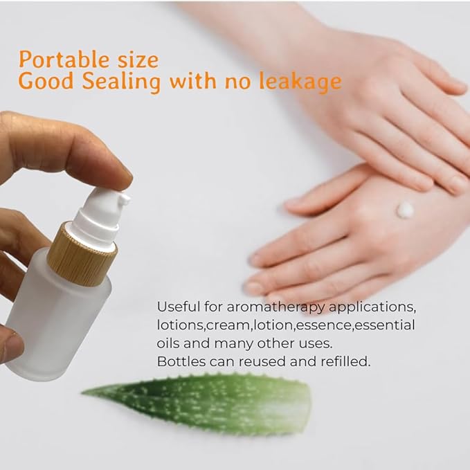 Empty Cosmetic Glass Lotion Bottles 1 oz/30ml 4 PACK with Pump Refillable Dispenser for Emulsion,Moisturizer Cream Liquids,Essential Oil Skin Care Travel Containers(Frost Clear)