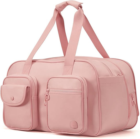 Aji Travel Duffel Bag, Expandable Pink Duffle Bag for Travel with Wet Pocket, Carry on Weekender Bags for Men Women, Large Capacity & Water Resistant Gym Duffel Bag Sport Bag (Plus)