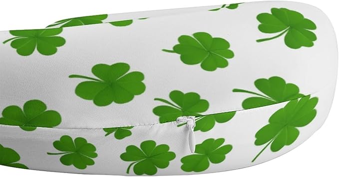 Women’s Travel Pillow U-Shaped Memory Foam Neck Rest, Green Shamrocks Lucky Grass Clovers Pattern U-Shape, Washable Airplane Car Support