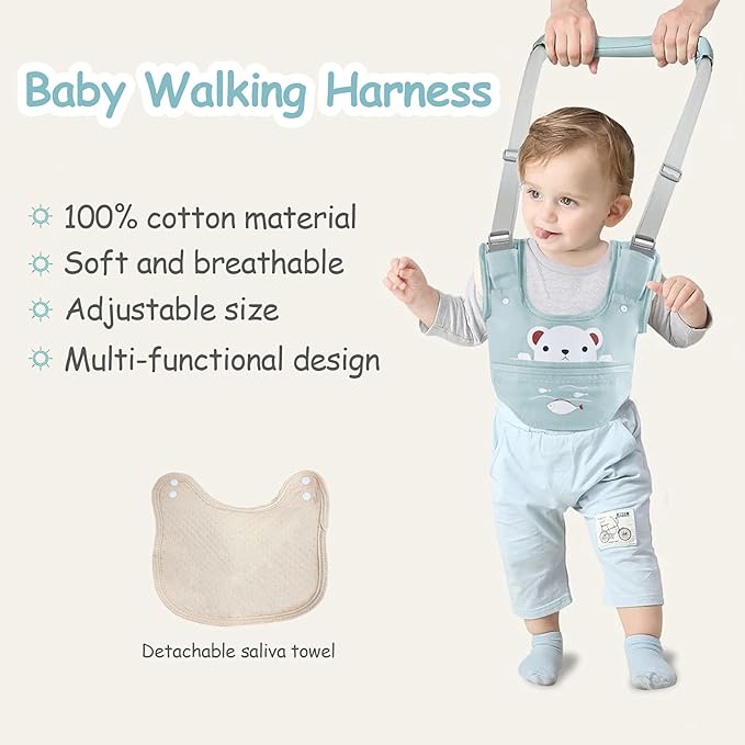 Baby Walking Harness Handheld Baby Walker Assistant Belt Adjustable Toddler Infant Walker Safety Harnesses Standing and Walking Learning Helper with Detachable Crotch for 9-24 Month (Green)