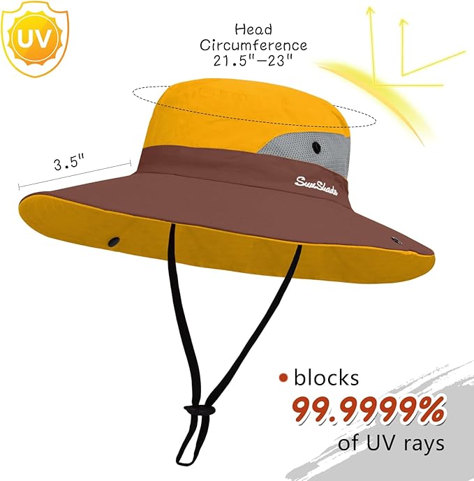 ZOORON Women's Ponytail Safari Sun Hat,Wide Brim UV Protection Outdoor Bucket Hat,Foldable Beach Summer Fishing Hat