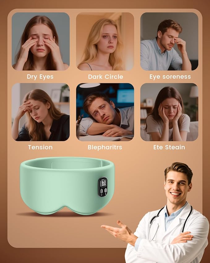 Heated Eye Mask - Cordless Eye Mask for Dry Eyes, Eye Relief, Improved Sleep, Timed Shutdown, 4 Temperature, Suitable for Women with Smaller Faces, Removable for Cleaning - Green