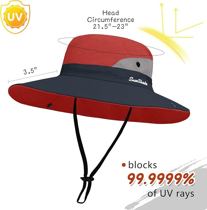 ZOORON Women's Ponytail Safari Sun Hat,Wide Brim UV Protection Outdoor Bucket Hat,Foldable Beach Summer Fishing Hat
