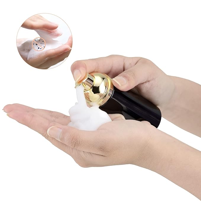2oz Foam Pump Bottle (3PCS) Empty Travel Foaming Dispenser for Hand Soap, Lash Cleanser, Shampoo (60ml, Gold &Black,White,Pink