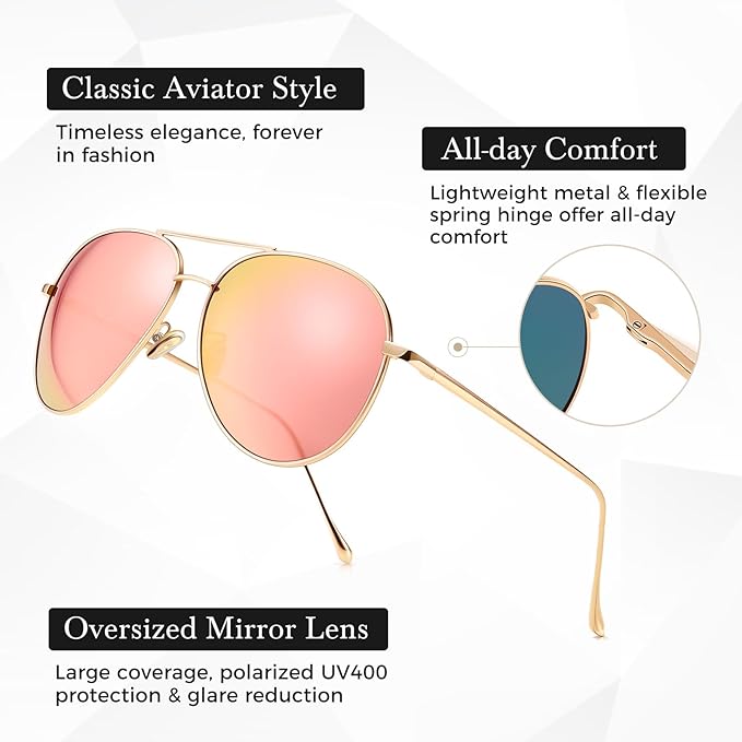 SUNGAIT Women's Lightweight Oversized Aviator Sunglasses - Classic Style Polarized Lens
