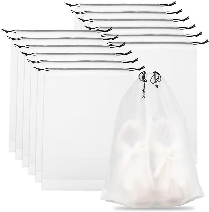 Teskyer Transparent Shoe Bags for Travel, 15.7" x 11.8" Waterproof Portable Travel Shoe Storage Bags for Packing - Travel Essentials for Men & Women, 12 PCS