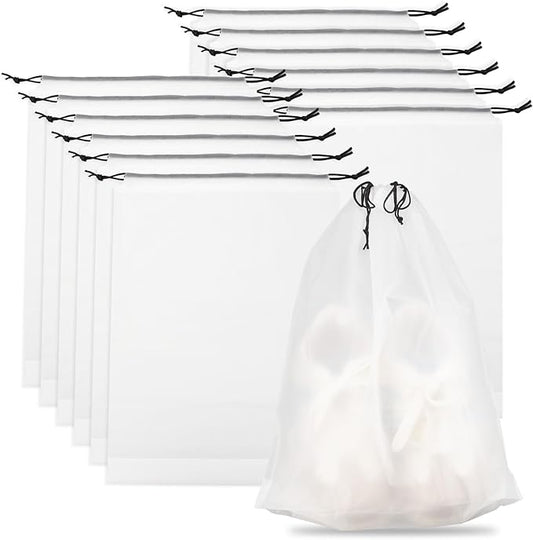 Teskyer Transparent Shoe Bags for Travel, 15.7" x 11.8" Waterproof Portable Travel Shoe Storage Bags for Packing - Travel Essentials for Men & Women, 12 PCS
