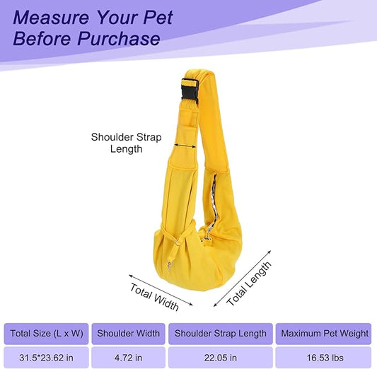 PETAXCELL Dog and Cat Sling Carrier Up to 16.5 Lbs, Hand-Free Reversible Pet Sling Carrier with Adjustable Strap and Pocket, (Yellow, 1 Pcs) Intended for Hiking/Camping/Traveling