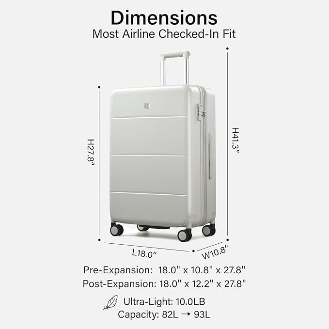 Hanke Expandable 26 Inch Luggage with Spinner Wheels, Hardside Large Suitcase, All-PC Hard Shell Travel Luggage, TSA Lock, Lightweight Durable Checked-Medium (Smoke White, 93L)