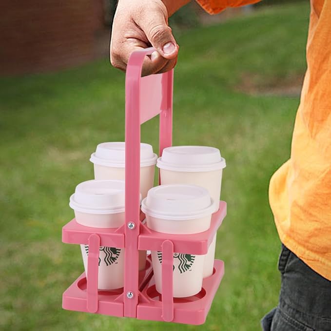musbus Reusable Drink Carrier with Handle for Delivery Drivers, Portable Cup/Coffee Holder Accessories for Delivery, Foldable Drinks Caddy with Tray, Car Durable Plastic Festive Bottle, Vacation