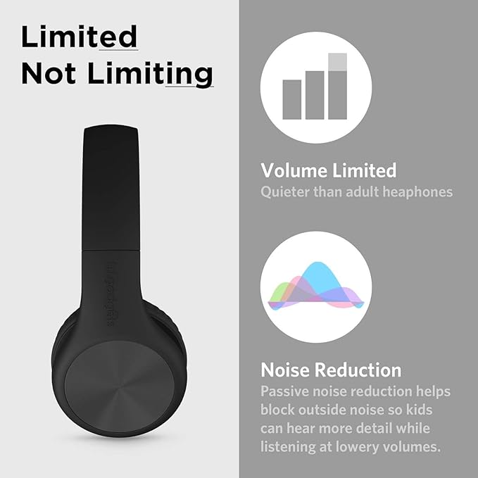 LilGadgets Connect+ Pro Wired Kids Headphones for School with Microphone, Volume Limiting Over-Ear Headset with Cord, SharePort Technology & SoftTouch Padding, Black