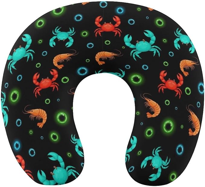 Breathable U-Shaped Neck Pillow Memory Foam Travel, Red Lobster U-Shape, Machine Washable Support Home Office