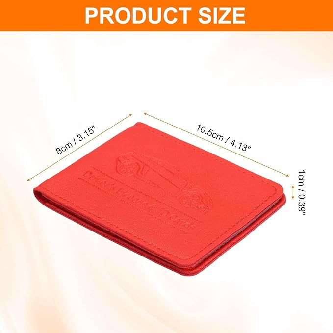 HARFINGTON Car Registration and Insurance Holder PU Leather Vehicle Glove Box Organizer Storage Accessories Car ID Holder with 4 Pockets for License ID Card Bank Card Documents, Red