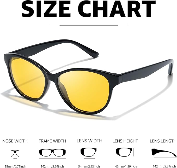 Myiaur Night Vision Driving Glasses for Women, Polarized Anti Glare Yellow Lens Glasses for Nighttime, UV400 Protection