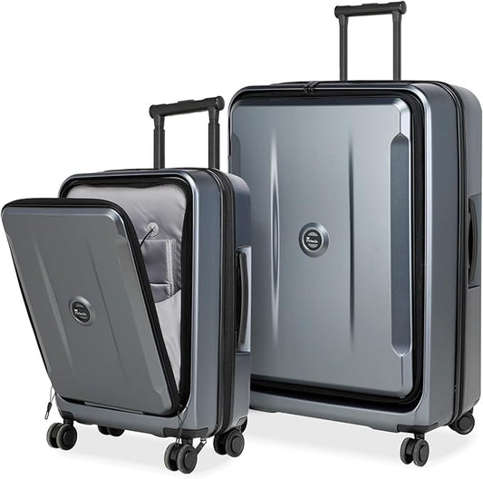 Luggage Sets 2 Piece, Carry On Luggage with Front Pocket & USB Port and 28 Inch Expandable Checked Luggage with Top Opening, Durable PC Hardside Suitcases with Spinner Wheels & TSA Lock, Gray (20/28)