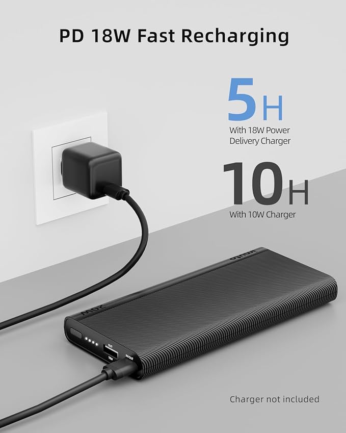 imuto Portable Charger, Slim 20W PD 10000mAh Power Bank, USB C in & Out Fast Charging Battery Pack, Travel Essential External Phone Charger for iPhone, iPad, Samsung, Google, LG
