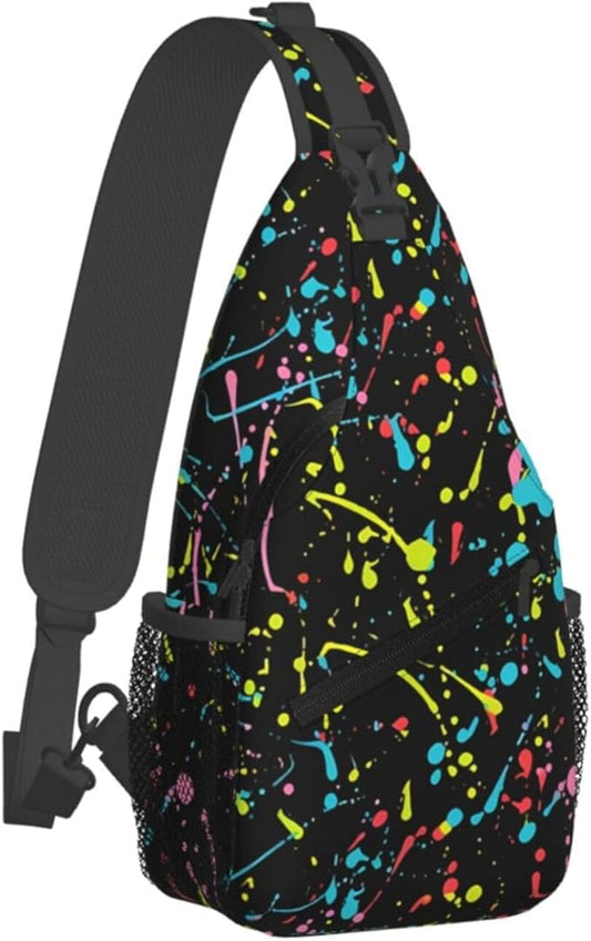 QFXUYNG Neon Paint Splatter Adult Sling Bag Unisex Chest Bags Crossbody Backpack Casual Daypacks Shoulder Bag for Women Men Cycling Hiking Travel