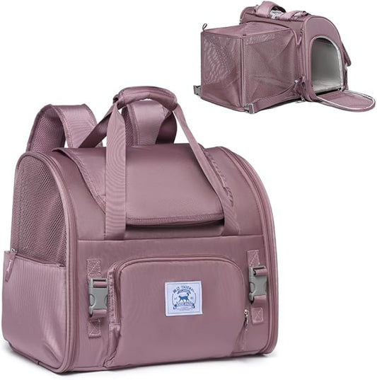 Pet Backpack Carrier for Small Dogs Medium Cats, Puppies,Breathable and Collapsible Design, Portable Travel Bag for Bearded Dragon,Rabbit Cage (Purple, Small)