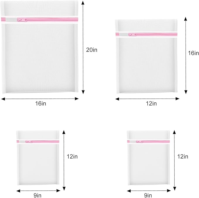 4Pcs Mesh Laundry Bags, Lingerie Bags for Washing Delicates,Mesh Wash Bags for Toy Storage & Cleaning, Travel Storage Organizer Bag, Dorm Room Essentials (1 Large, 1 Medium, 2 Small) (Fine Net)