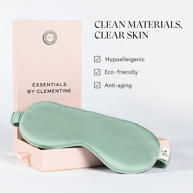 Clementine Sleepwear Essentials Organic Match Point Green Sleep Mask | Oversized Contoured Eye Mask with Bamboo and Silver Ion Silk for Sensitive Skin and Restful Sleep