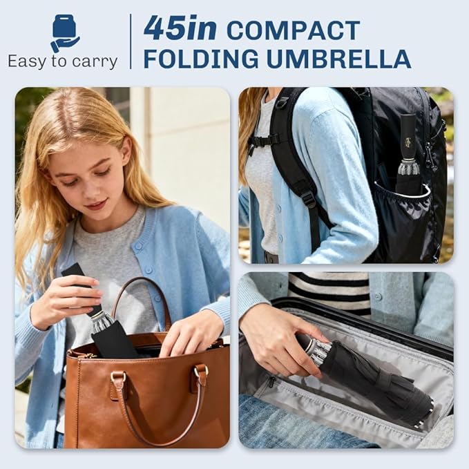 TOPSAIL 45in Truley Compact Folding Umbrella for Travel, Effortless & Safe Collapse, Portable & Sturdy Windproof Inverted Umbrellas for Rain