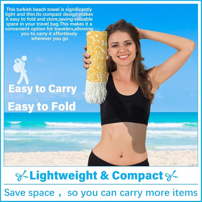 Thin Turkish Beach Towel Lightweight Soft Cotton Extra Large XL Oversized Sand Free Sandproof Absorbent Quick Dry Towels Cloud Bath Pool Travel Compact Essentials Accessories for Adult Gifts