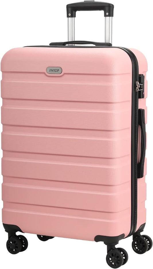 AnyZip Luggage PC ABS Hardside Lightweight Suitcase with 4 Universal Wheels TSA Lock Checked-Medium 24 Inch Pink