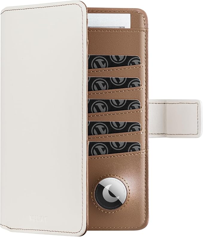 VULKIT Passport Holder with Airtag Holder RFID Blocking Passport Wallet Travel Leather Passport for Women(Beige Brown)