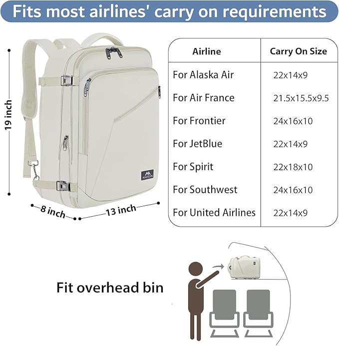 MATEIN Large Travel Backpack Women, Lightweight Carry on Backpack & Hidden Shoulder Straps, Waterproof Anti-Theft Daypack for Flight, Expandable Hiking Weekend Daypack, Travelling Gifts, Beige