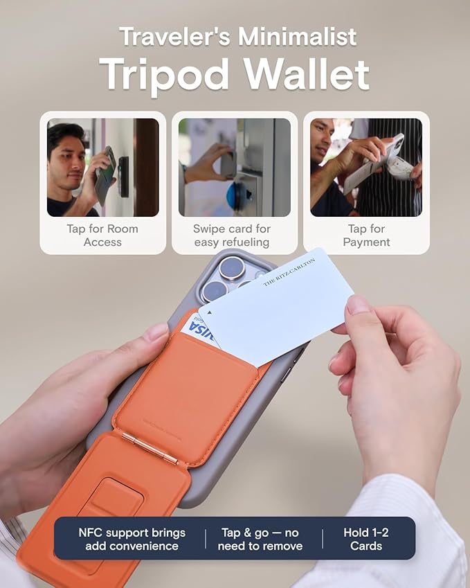 MOFT Phone Tripod Wallet for iPhone, Mulit-Angles, Lightweight & Portable Phone Stand, MOVAS Vegan Leather Magnetic Wallet, Strong Magnets, NFC Card Holder,Travel Essential, Sunrise (with Card Slot)