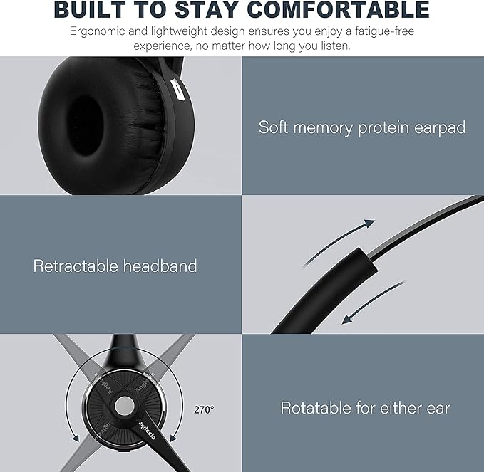 Trucker Bluetooth Angteela Headset with Microphone, Wireless Cell Phone Headset with Noise Canceling Mic Charging Base Mute Function for Home Office Call Center Skype