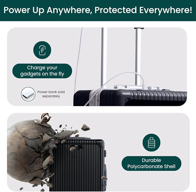 NOBL Travel Carry On Luggage, Noble Zipperless Aluminum Frame PC Hard Shell Suitcase, 20.8"x15"x8.7" Airline Approved, 360° Spinner Wheels, TSA Locks, USB Charging Port, Cup & Phone Holder - Jet Black