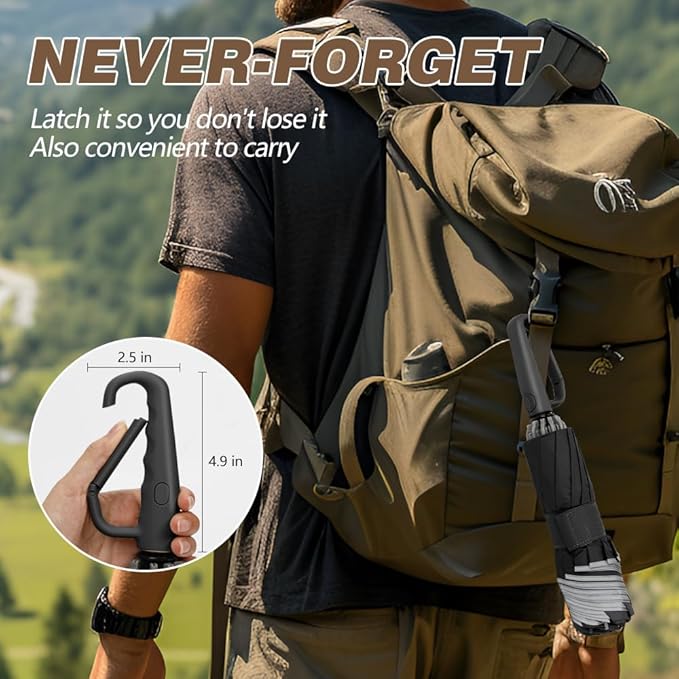 TOPSAIL 10 Ribs Inverted Umbrella with Carabiner Handle, Large Strong Windproof Umbrellas for Rain & Sun, 49" Portable Reverse Folding Compact Travel Umbrella with Safe Reflective Strip, for Women Men