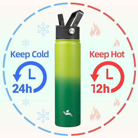 Insulated Water Bottle 24oz Stainless Steel Sport Bottles with 3 Lids,Bamboo Grove