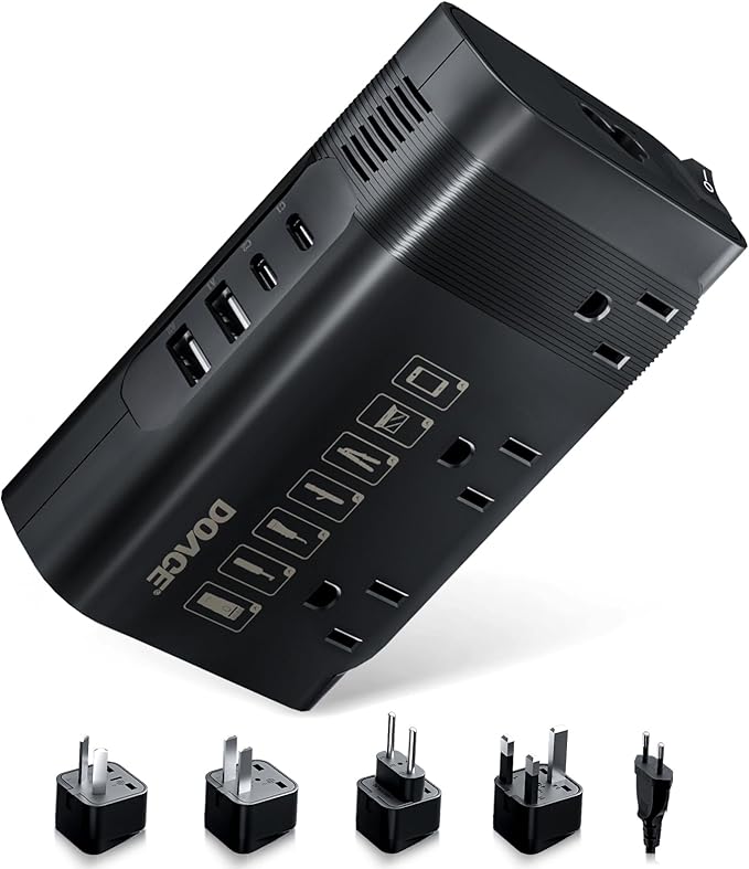 DOACE 220v to 110v Voltage Converter US to Europe: 350W 220 to 110 Voltage Converter for European Travel - International Power Adapter Plug Combo Step Down Transformer Black