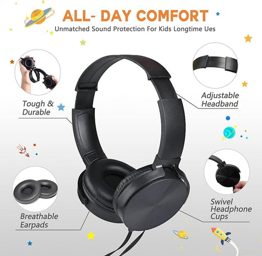 Bulk Earbud Headphones 24 Pack for School Classroom Kids, Wholeslae Wired Durable Earphones Class Set for Students Children Toddler Teens Boys Girls and Adult (HY450, 24 Black)