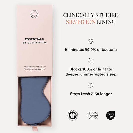 Clementine Sleepwear Essentials Organic Blue Lagoon Sleep Mask | Oversized Contoured Eye Mask with Bamboo and Silver Ion Silk for Sensitive Skin and Restful Sleep