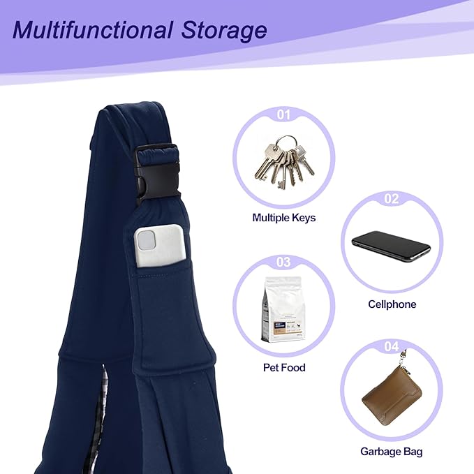 PETAXCELL Dog and Cat Sling Carrier Up to 16.5 Lbs, Hand-Free Reversible Pet Sling Carrier with Adjustable Strap and Pocket, (Dark Blue, 1 Pcs) Intended for Hiking/Camping/Traveling