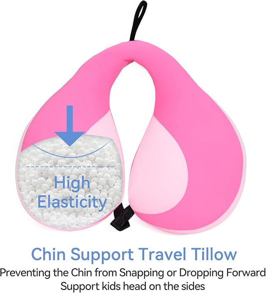 MOOB Kids Travel Pillow for Car Seat Kids Travel Neck Pillow U-Shape Car Seat Head Support Children Stroller Pillow Toddler Neck Pillow for Carseat Pink 3-12 Y/O
