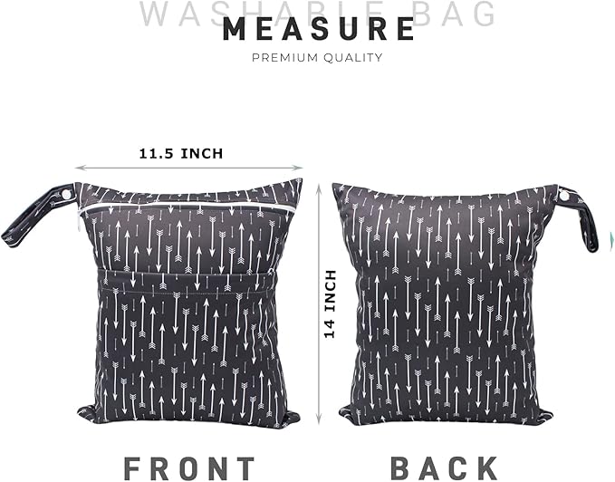 Wet Dry Bag Waterproof Reusable Wet Bag for Swimsuit, Travel, Beach, Pool, Bathing, Diapers, Dirty Yoga Gym Clothes Toiletries Daycare Organizer with Two Zippered Pockets (arrow line)