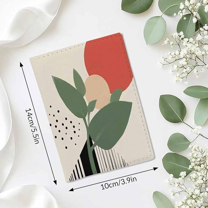 Vintage Ink Floral Passport Holder for Travel Geometric Patterns Funny Design PU Leather Passport Cover Wallet Cute Passport Card Holder for Women and Men