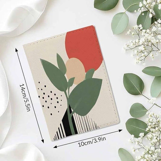 Vintage Ink Floral Passport Holder for Travel Geometric Patterns Funny Design PU Leather Passport Cover Wallet Cute Passport Card Holder for Women and Men