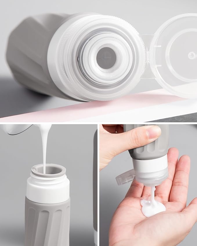 Travel Bottles for Toiletries 8 Pack, Travel Size Toiletries, Tsa Approved Travel Size Containers 3oz, with Travel Essentials Clear Bag, Leak Proof Silicone Squeezable Creams Jars