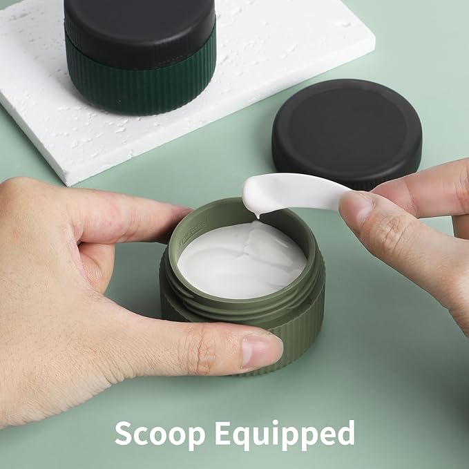 ME.FAN Travel Containers for Toiletries, TSA Approved 1.5 oz Silicone Cream Jars, Leak-proof Journey Containers, Trip Accessories with Lid for Cosmetic Face Hand Body Cream 4 Pack Black Lid Blue/Green